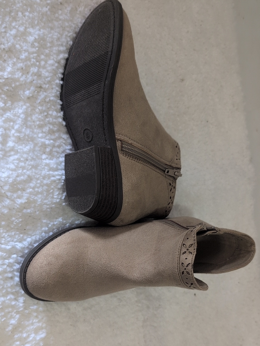 Girl's Taupe Suede Ankle Boots with Side Zip